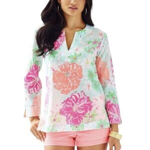 Lilly Pulitzer Poolside Blue Beach Walk Amelia Island Tunic Womens XXS NWT $88